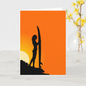 サーファーガールグリーティングカード カード (黄色い花)