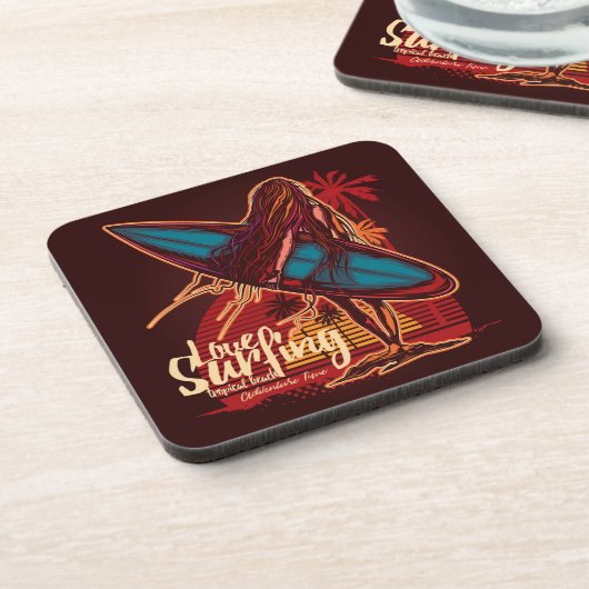 サーファーガールコースターセット | おもしろいサーファーコースターセット コースター (左側)