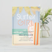 サーファーガールサーフボードビーチベビーシャワー 招待状 (スタンド正面)