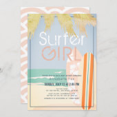 サーファーガールサーフボードビーチベビーシャワー 招待状 (正面/裏面)