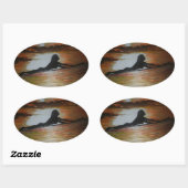 サーファーガールシルエット 楕円形シール (シート)