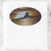 サーファーガールシルエット 楕円形シール (バッグ)