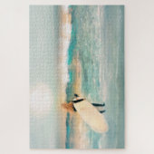 サーファーガールトロピカルビーチブルーウェーブ ジグソーパズル (縦)