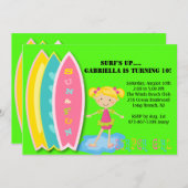 サーファーガールビーチパーティー誕生日招待状 招待状 (正面/裏面)