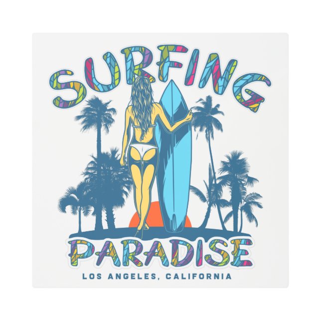 サーファーガールヴィンテージカリフォルニア メタルプリント (正面)