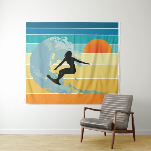 サーファーガールヴィンテージサンセット タペストリー (インサイチュ(横))