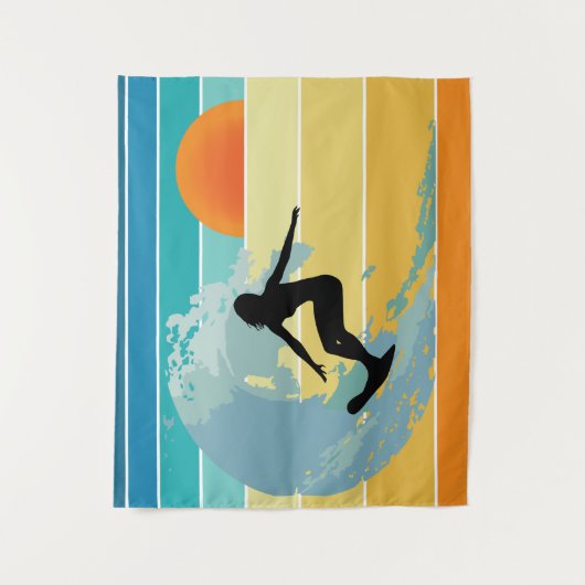 サーファーガールヴィンテージサンセット タペストリー (正面)