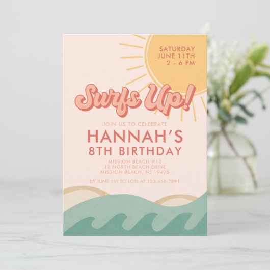 サーファーガール誕生日サーフズアップエイジ招待状 招待状 (スタンド正面)