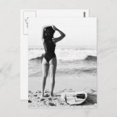 サーファーガール黒白フォト ポストカード (正面/裏面)