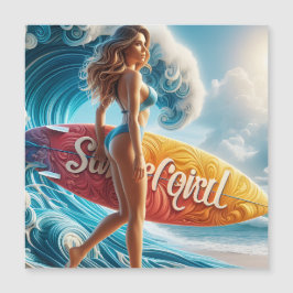 サーファーガール 海辺の波を歩くアート