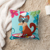 サーファークールドッグサーフボードサマービーチパーティーおもしろい クッション (ブランケット)