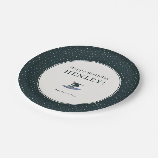 サーファークールビーチテーマ誕生日パーティー ペーパープレート (アングル)