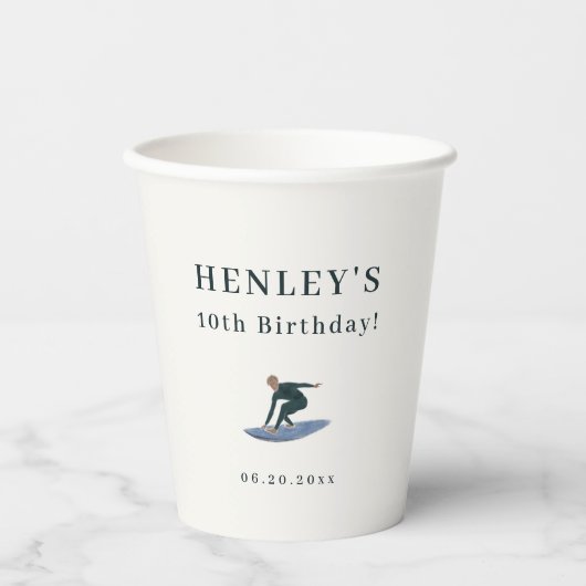 サーファークールビーチテーマ誕生日 紙コップ (正面)