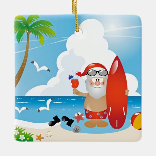 サーファーサンタクロース セラミックオーナメント (正面)