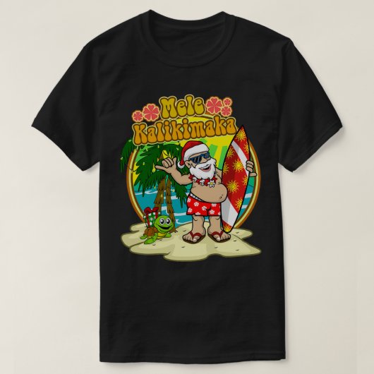 サーファーサンタハワイアンクリスマス Tシャツ (デザイン正面)