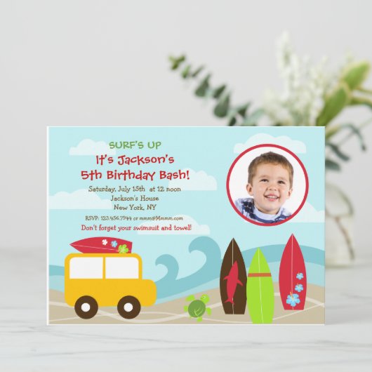 サーファーサーフフォトバースデーパーティ招待状 招待状 (スタンド正面)