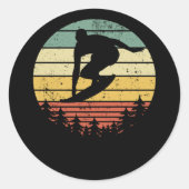 サーファーサーフボードサーフィンレトロギフトアイディア ラウンドシール (正面)