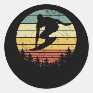 サーファーサーフボードサーフィンレトロギフトアイディア ラウンドシール