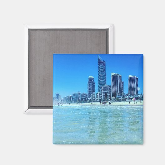 サーファーズパラダイスの景色を望むスクエアマグネット。 マグネット (正面/裏面)