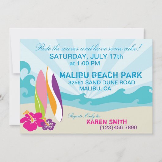 サーファーベーブ&サーフボードビーチ誕生日2 招待状 (裏面)