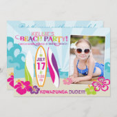 サーファーベーブ&サーフボードビーチ誕生日2 招待状 (正面/裏面)