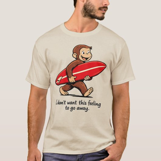 サーファーモンキー、懐かしい夏のビーチ Tシャツ (正面)