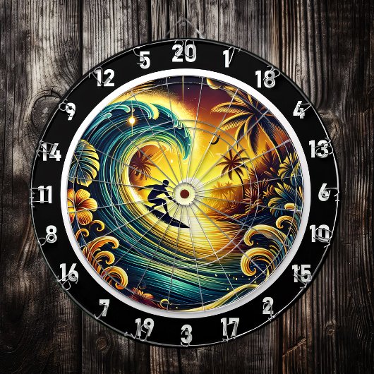 サーファーライディングサンセットウェーブウォールアート ダーツボード