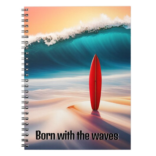 サーファー付きアップライトサーフボード引用文 ノートブック (正面)