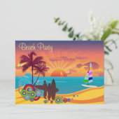 サーファー及び日没のビーチのパーティー 招待状 (スタンド正面)
