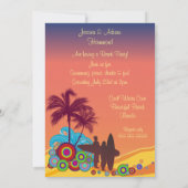 サーファー及び日没のビーチのパーティー 招待状 (裏面)