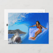 サーファー女の子が逃げる ポストカード (正面/裏面)