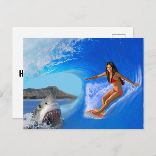 サーファー女の子が逃げる ポストカード (正面/裏面)