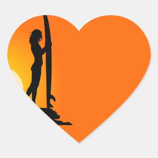サーファー女子ステッカー ハートシール (正面)