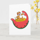 サーファー姿の猫とワタメロン カード (黄色い花)