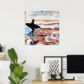 サーファー歩くアートプリント ポスター (ホームオフィス)