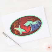 サーファー波シーグリーンアートビーチシーンシール 楕円形シール (封筒)