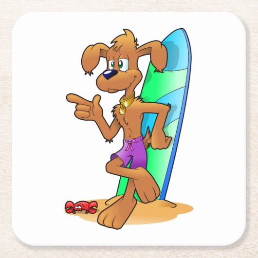 サーファー犬 スクエアペーパーコースター (正面)