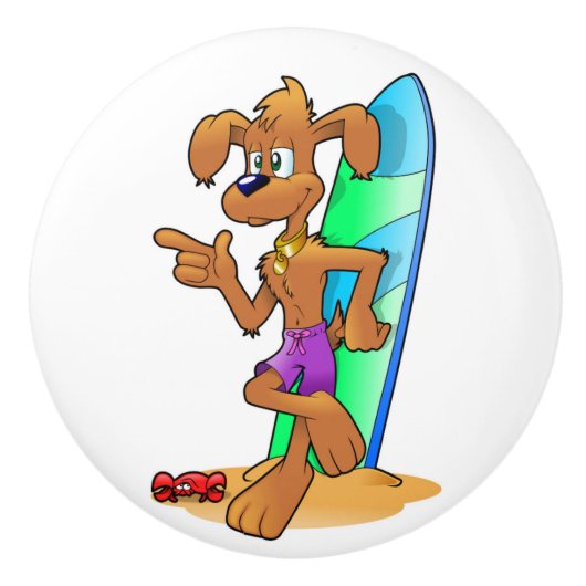 サーファー犬 セラミックノブ (正面)