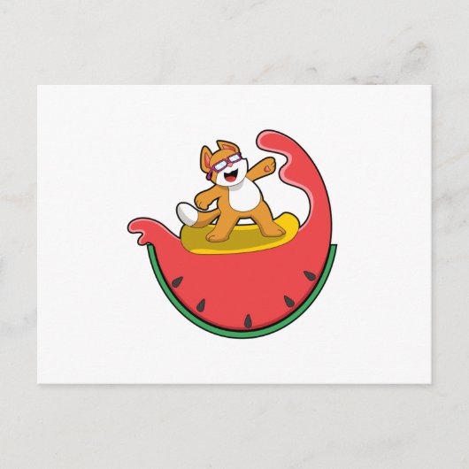 サーファー猫とワタメロン ポストカード (正面)