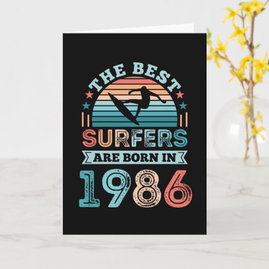 サーファー生まれ1986 40thバースデーサーフィンギフト カード (黄色い花)