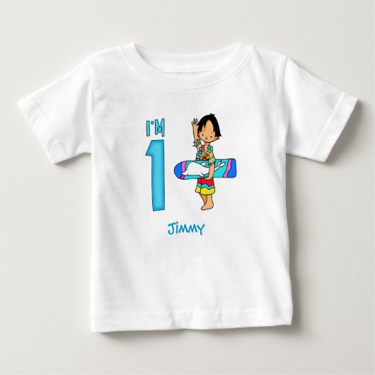 サーファー男の1歳の誕生日ベビーTシャツ ベビーTシャツ (正面)