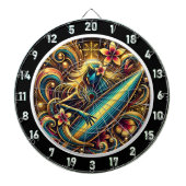 サーファー・グローとトロピカルサンセットアート ダーツボード (正面)