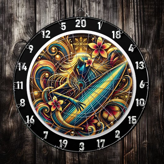 サーファー・グローとトロピカルサンセットアート ダーツボード