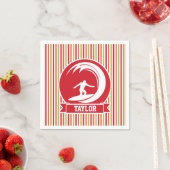 サーファー、サーフィン、赤、オレンジ、緑、白ストライプ色 スタンダードカクテルナプキン (インサイチュ)