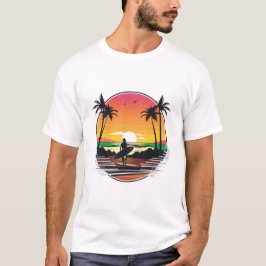 サーファー ビーチ 日没 リトロ トロピカル イラスト Tシャツ