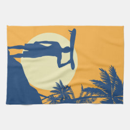 サーファー,ヤシの木,崖,日,サーファー,キッチン キッチンタオル