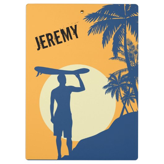 サーファー,ヤシの木,崖,日,サーファー,月 クリップボード (裏面)