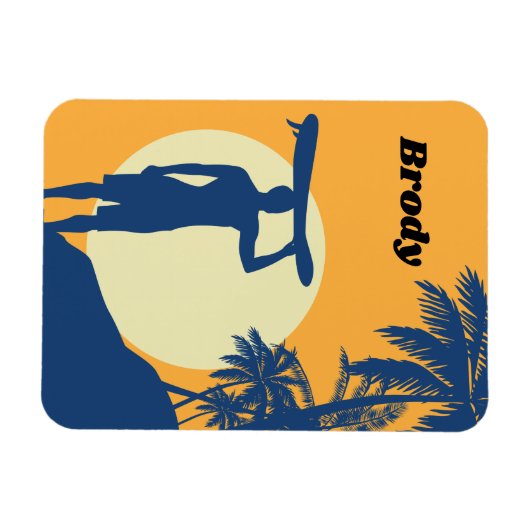 サーファー,ヤシの木,崖,日,月,サーフボード マグネット (横)