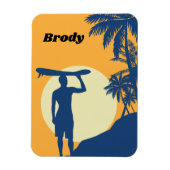 サーファー,ヤシの木,崖,日,月,サーフボード マグネット (縦)