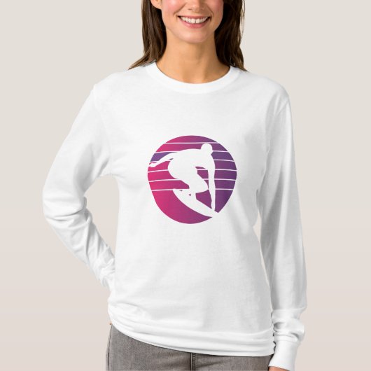 サーファー レトロ サーフィン 日没 Tシャツ (正面)